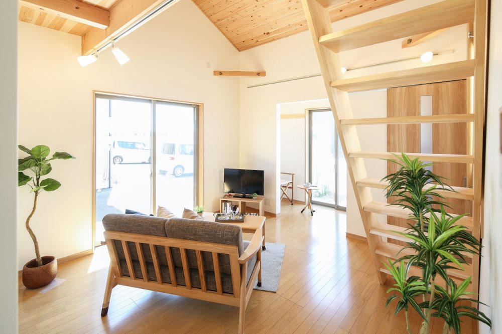 ロフトのある小さい平屋建の家