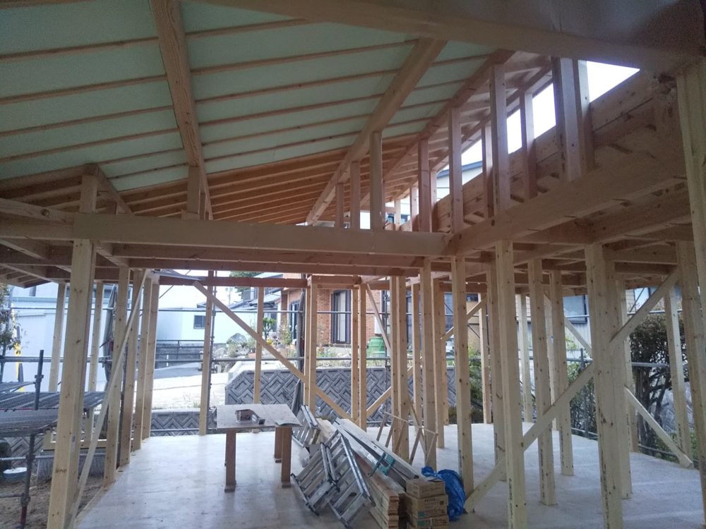 　LDK斜め天井の平家建【工事完了】