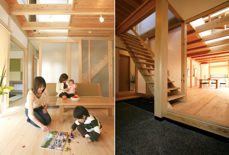 自然素材の家・Ga 土間 リビングの写真 建築地 千葉
