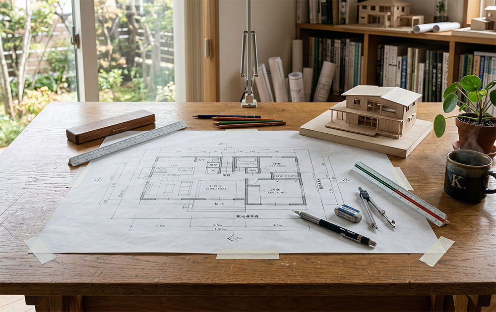 デスクに置かれた設計図