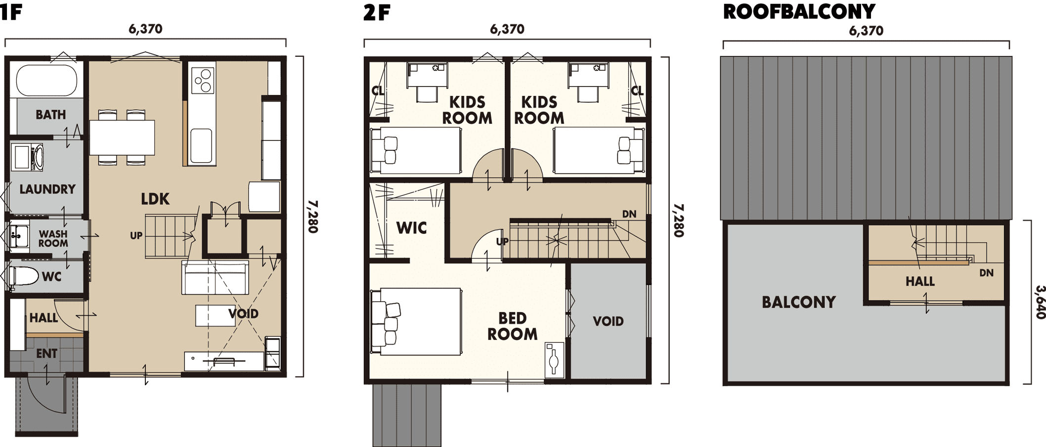 安城市のローコスト住宅「growth」3LDK+ ROOF BALCONY 間取り図